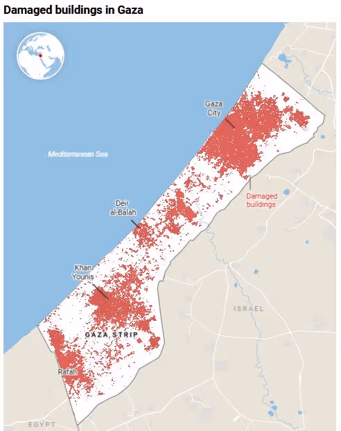 Damaged buildings in Gaza