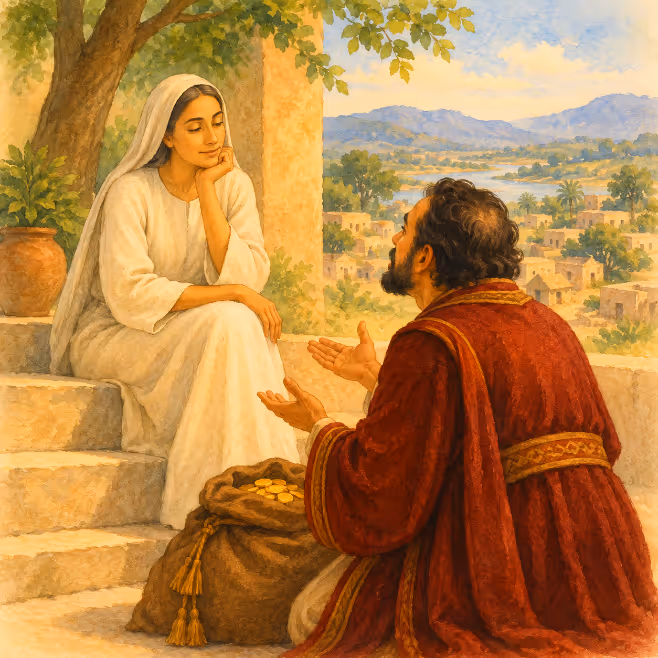 The Master and the wealthy man wiith a bag of gold